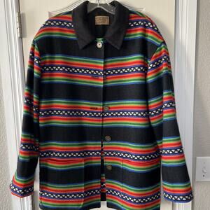 VTG Striped Southwestern Pendleton Knockabout Wool Coat Jacket Large EUC